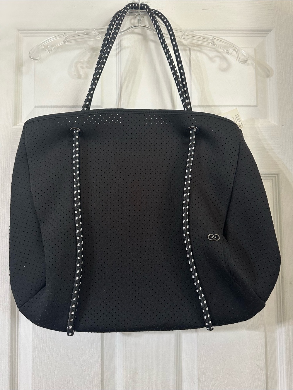 Black Perforated Tote with Contrast Rope Handles